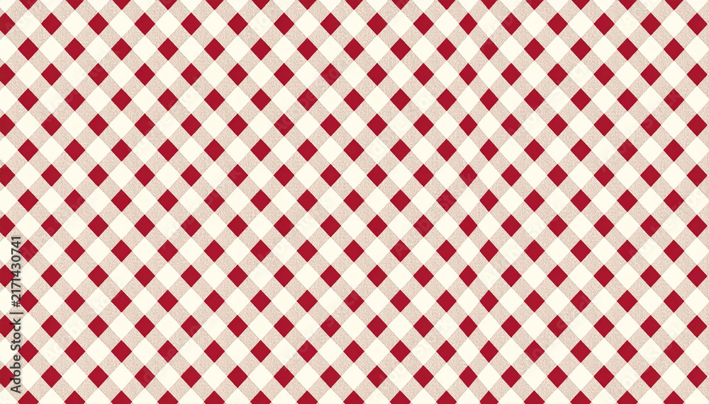 Classic burgundy and cream diagonal gingham checkered fabric pattern background