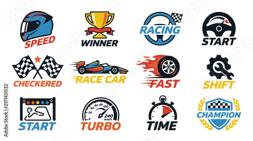 Collection of Racing Sport Icons and Symbols for Design and Branding