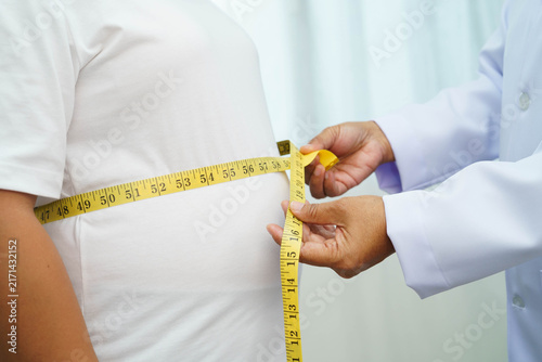 Canvastavla Asian woman with fat belly big size overweight and obesity with measure tape