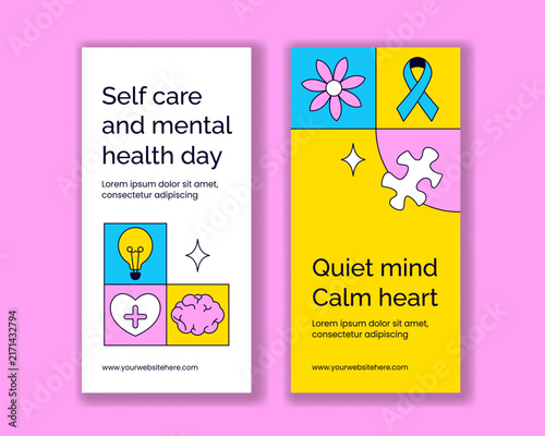 World Mental Health Day Social Media Vertical Banner Flat Cartoon Self Care Background