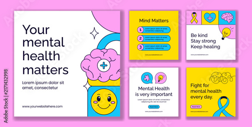 World Mental Health Day Social Media Post Flat Cartoon Self Care Background Illustration