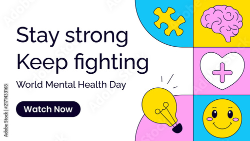 World Mental Health Day Social Media Thumbnail Flat Cartoon Self Care Background
