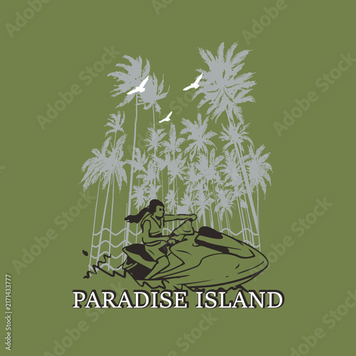 Beach Boat Drive in with Palm tree paradise island