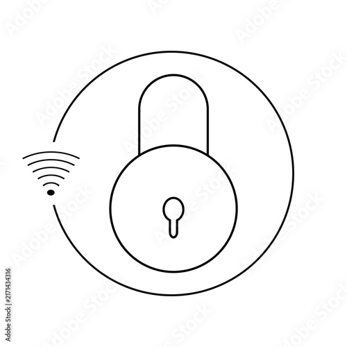 Wi-Fi connected padlock symbol and network security asset