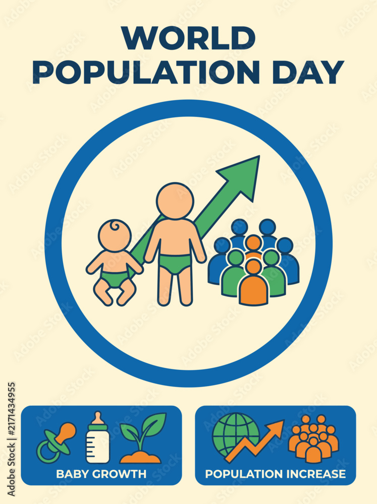 Fototapeta premium World Population Day Baby Growth And Population Increase Icon Poster Concept Artwork