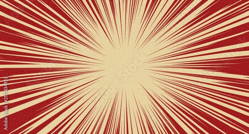Red comic speed lines background with vintage radial burst effect and center copy space