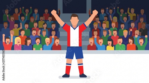 Soccer Player Celebrating Victory in Front of Cheering Crowd.