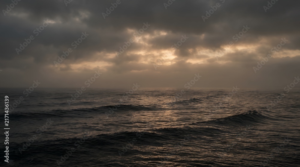Fototapeta premium Rolling marine swells beneath an overcast atmosphere tranquil sea scenery illuminated in warm metallic gradients aerial afternoon atmosphere bay beach beautiful breeze calm clear cloud clouds cloudy
