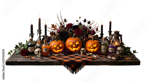 Halloween Pumpkin and Candles on a White Background for Festive Autumn Decor and Spooky Seasonal Atmosphere