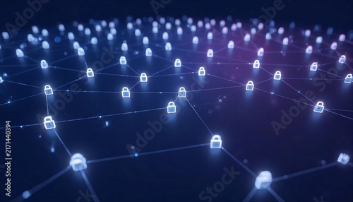 Multiple Connected Digital Padlocks Network Security Concept Render
