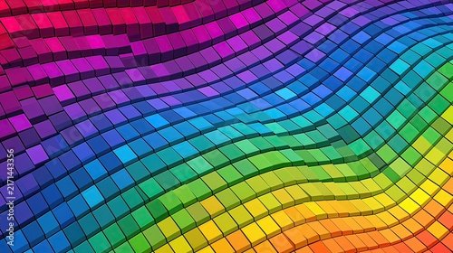 Rainbow Gradient Colorful Wave Surface Small Cubes Grid, Abstract Dynamic 3D Pixel Matrix Background, Modern Digital Technology Geometric Visual Asset