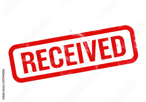Red rectangular sign with white received word and grunge distressed effect for confirmation and acknowledgement of delivery.