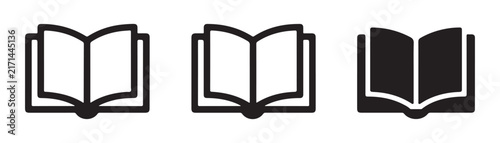 isolated black open book icons for reading, learning, and educational graphic design elements.