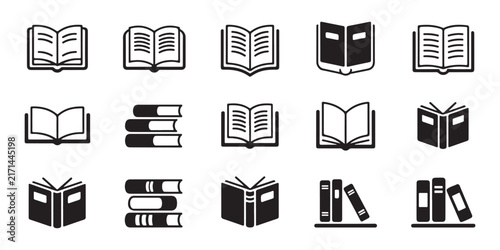 extensive collection of black book icons in various styles for diverse educational and reading themes.