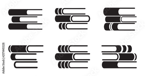 Stack of books aligned horizontally and vertically in black simple icon set for library or study theme.