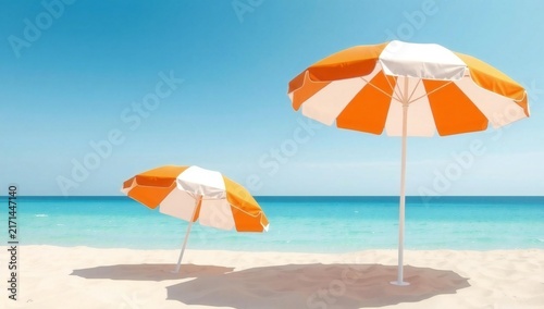 Two beach umbrellas on sandy shore