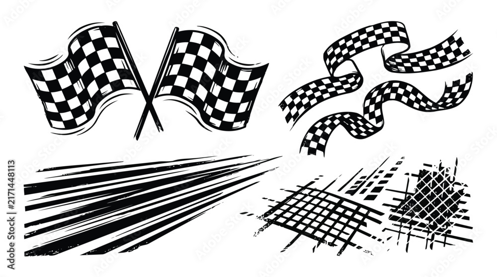 Fototapeta premium A set of four black and white vector racing design elements