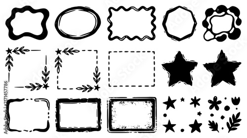 Foto Abstract hand drawn vector borders set featuring grunge textured rectangle frame