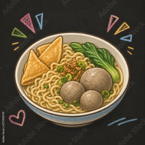 mie baso with tofu an vegetables