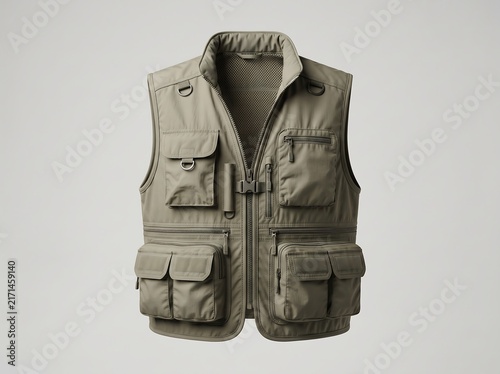 Durable multi-pocket outdoor utility vest, perfect for carrying fishing, photography, or travel essentials, presented flat on a clean background