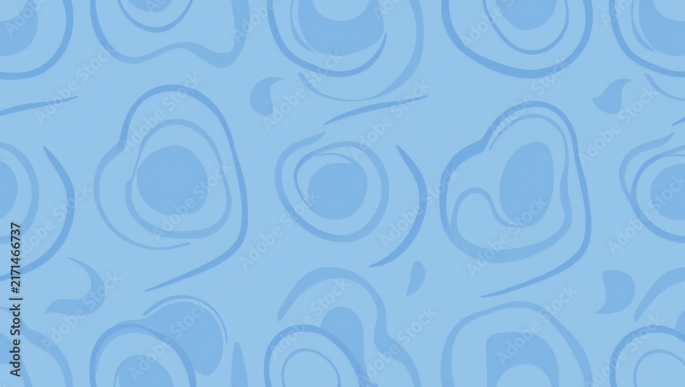 Abstract seamless pattern with light blue wavy shapes and circles on a soft blue background