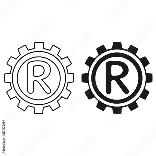 Minimalist black and white circular with letter r and arrows