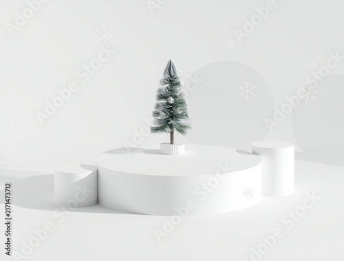 Minimalist christmas tree on white pedestal