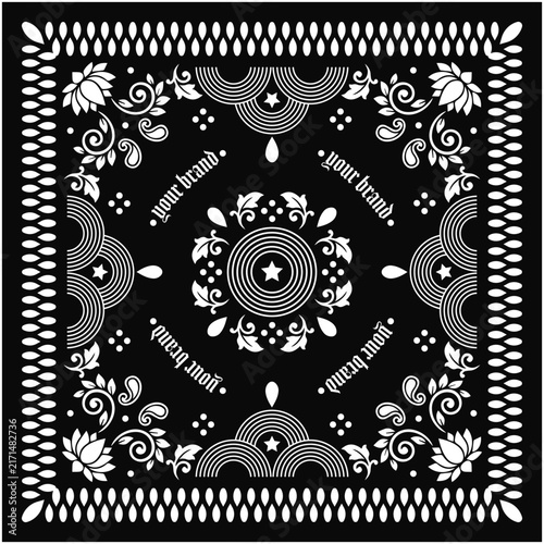 bandana, scarf, floral, pattern, ornament, vintage, kerchief, square, handkerchief, print, botanical, flower, leaf, border, design, cloth, fashion, accessory,