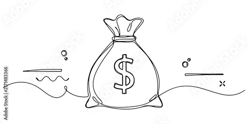 Simple hand drawn sketch of a money bag icon with a dollar sign symbol representing savings wealth and finance concepts for business projects and creative design assets used in documents