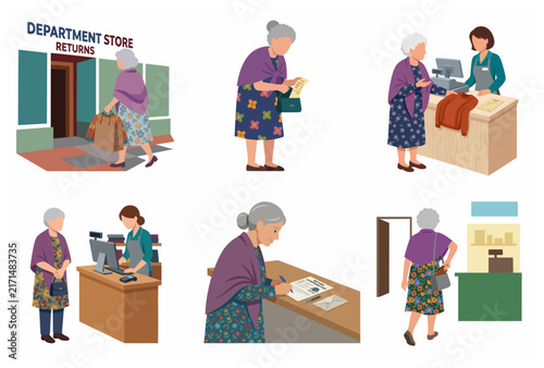 Bild auf Leinwand Senior Woman Customer Returning Items at Department Store and Shoplifting Concep