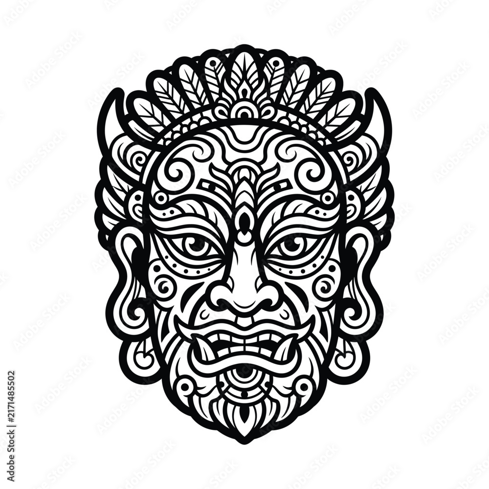 Fototapeta premium Intricate Traditional Mask Vector Illustration with Ornate Patterns and Cultural Motifs