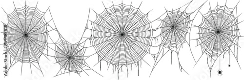  Halloween spider web vector set featuring cobweb border and hanging spider spooky decor line art design element