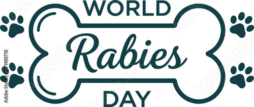  World Rabies Day awareness badge vector illustration featuring dog bone frame and paw prints typography design element