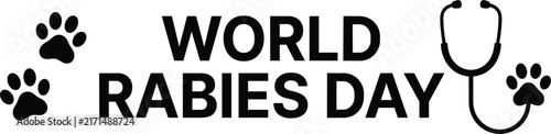  World Rabies Day awareness banner vector illustration featuring stethoscope paw prints and typography design element