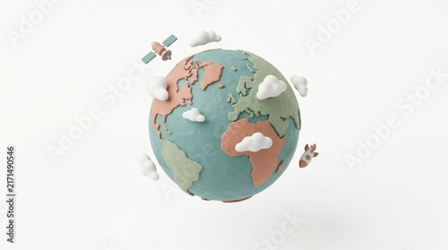 3D Clay Style Earth with Space Elements