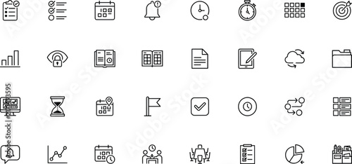 Set of black line for business, planning, and project management