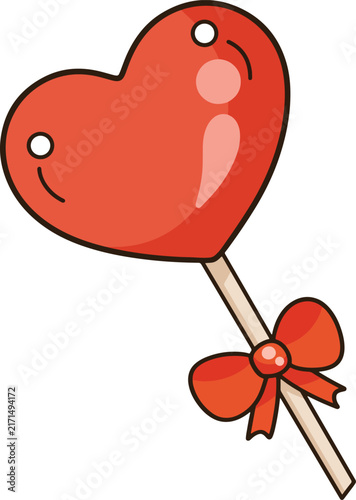 Cute heart lollipop hand drawn digital illustration red candy ribbon cartoon element for decoration