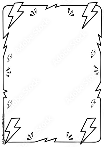 Lightning bolt border frame doodle sketch with jagged edges isolated on white background for creative design projects and page layouts