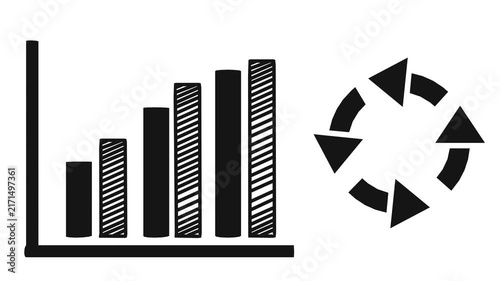 video motion black and white line drawing of a bar graph.