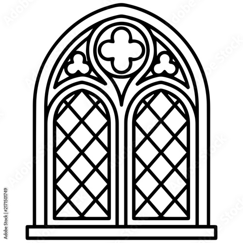 Gothic style arched window outline graphic for architectural design with architecture cathedral building