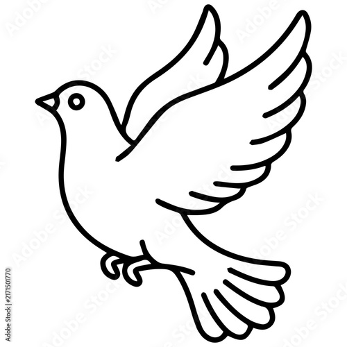 Flying dove bird line art vector icon symbol of peace with religion minimalist spiritual isolated creature