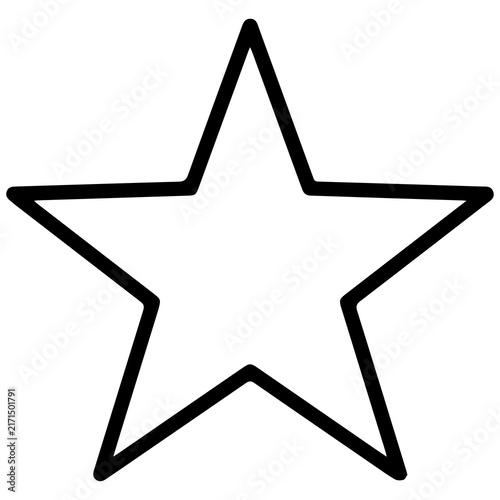 Clean black and white five pointed star line art icon with geometric monochrome isolated illustration