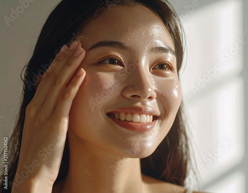 피부를 클로즈업해 탄력감과 결을 보여주는 뷰티모델