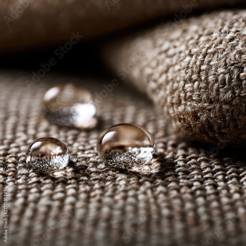 Macro close up of water droplets on textured fabric