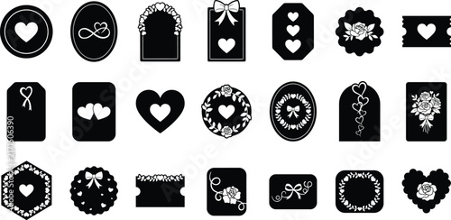 Black and white valentine tags, labels, and frames set