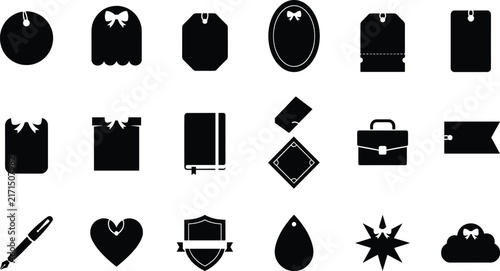 Collection of black silhouette featuring gift tags, labels, and stationery