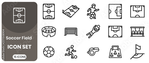 Canvastavla Comprehensive soccer field icon set featuring various sports and activities