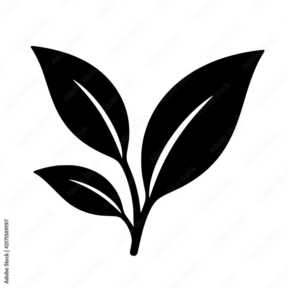 Naklejka premium Tea leaves icon flat outline in black