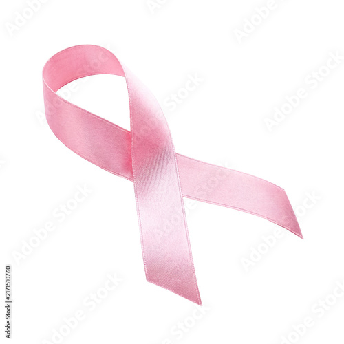 Elegant pink satin ribbon forming the iconic breast cancer awareness loop, isolated on transparent background.