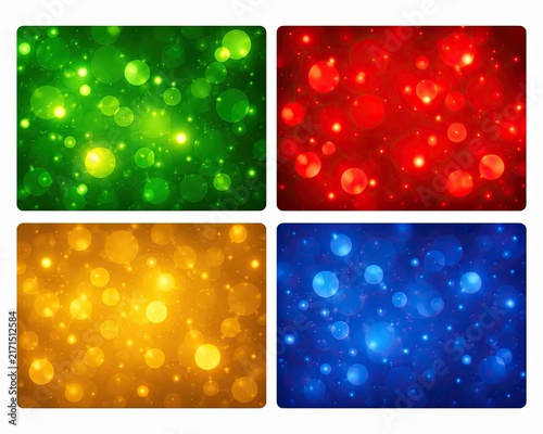 Colorful bokeh light effect set with green red orange and blue colors